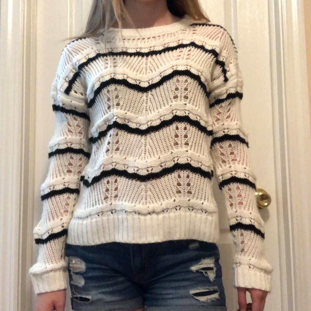 Open Weave White and Blue Sweater - Size S  from Macy's